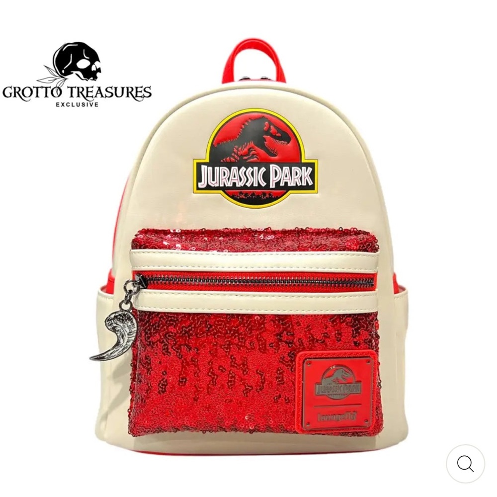 LOUNGEFLY JURASSIC PARK RED SEQUIN MINI BACKPACK